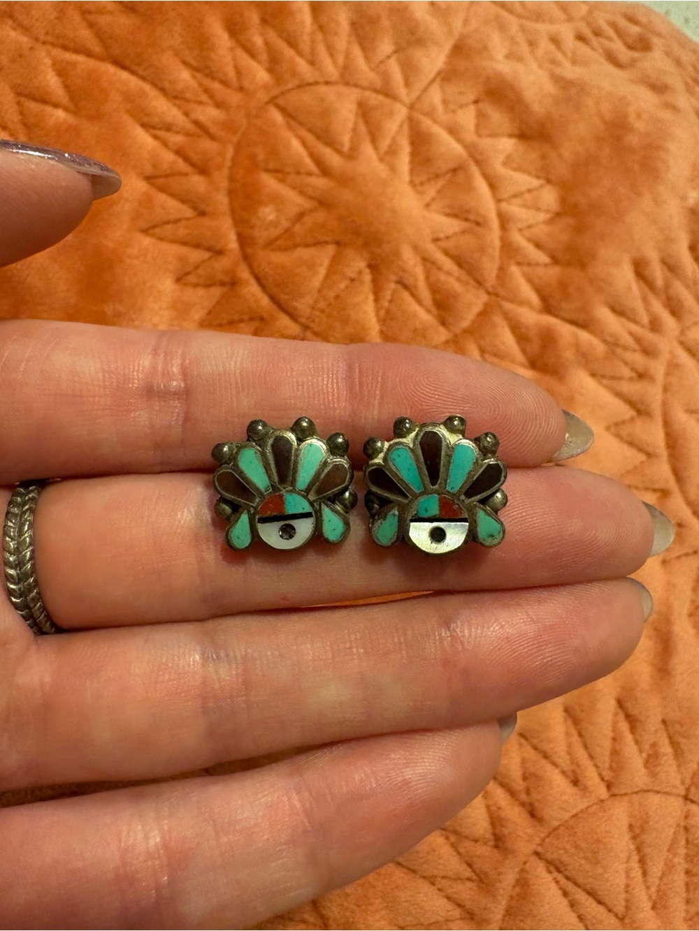 Sterling Silver Turquoise Zuni Vintage Stud Earrings